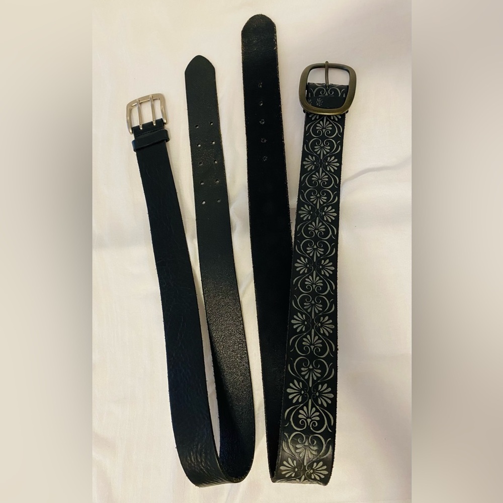 Black Leather Belt Duo, Size Small to Medium